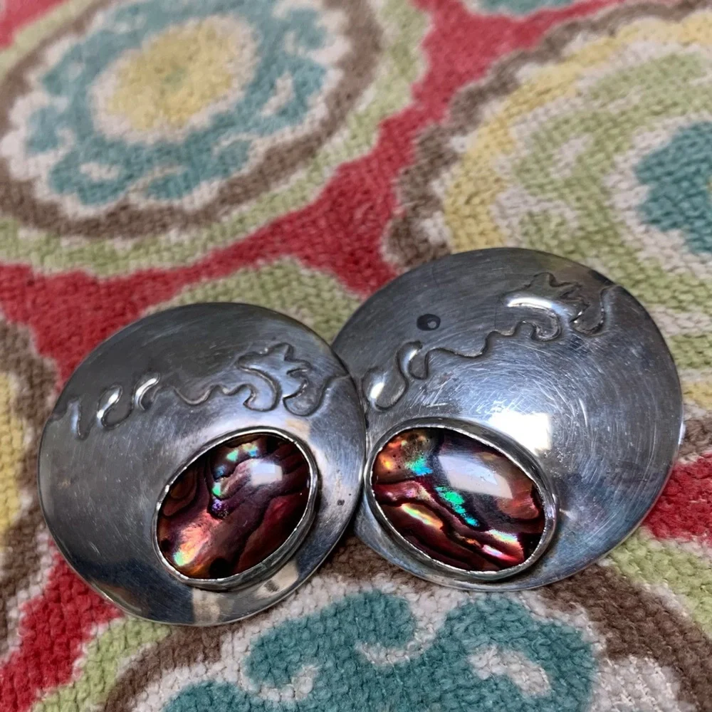 Vintage Yellowhorse abalone shield earrings sterling